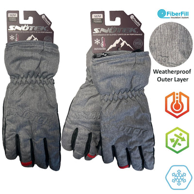 Snotek Women's Grey & Black Palm Performance Winter Ski Gloves ST122 (S01)