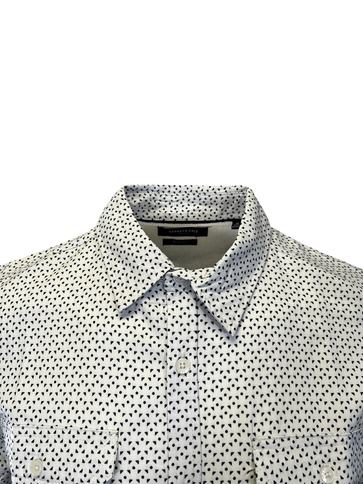 Kenneth Cole Men's White Shirt Triangle Dotted 2 Pockets Woven S/S (S04)