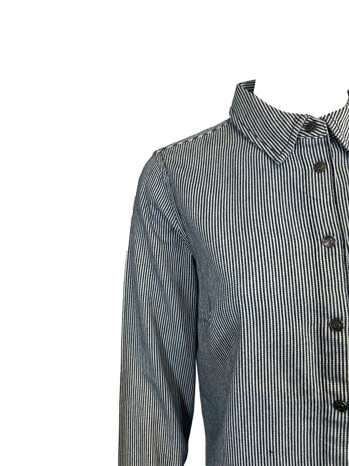 HD Branded Women's Blue Shirt Railroad Stripe Logo Long Sleeve (S26)