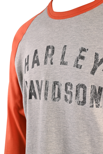 Harley-Davidson Men's T-Shirt Orange White Colorblock 3/4 Sleeve Raglan (S34)