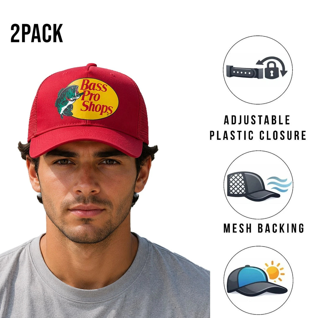 Bass Pro Shops Cap Cardinal Snapback Outdoor Trucker Hat- 2 Pack (S13)