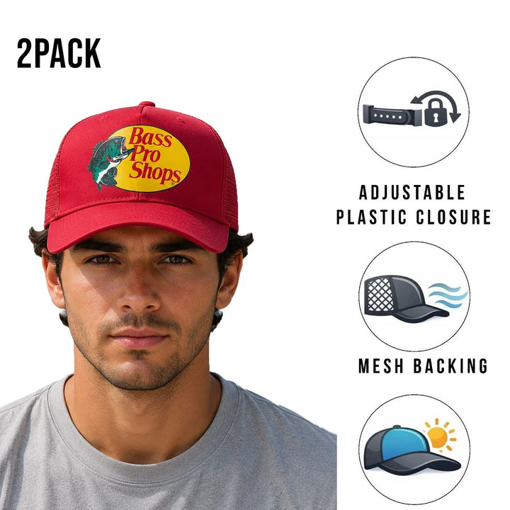 Bass Pro Shops Cap Cardinal Snapback Outdoor Trucker Hat- 2 Pack (S13)