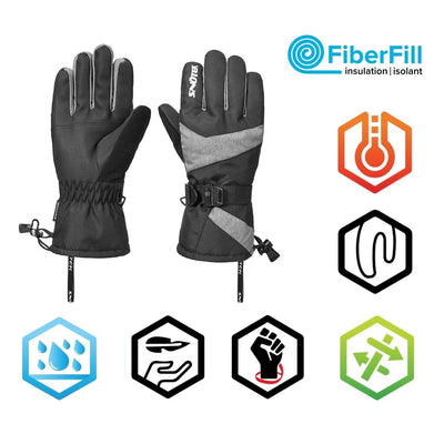 Snotek Men's Black & Grey Performance Ski Gloves White Logo ST217 (S04)