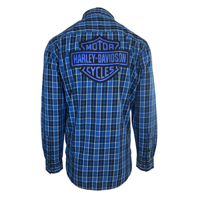 Branded Men's Blue Plaid Shirt Bar & Shield Long Sleeve (S82)