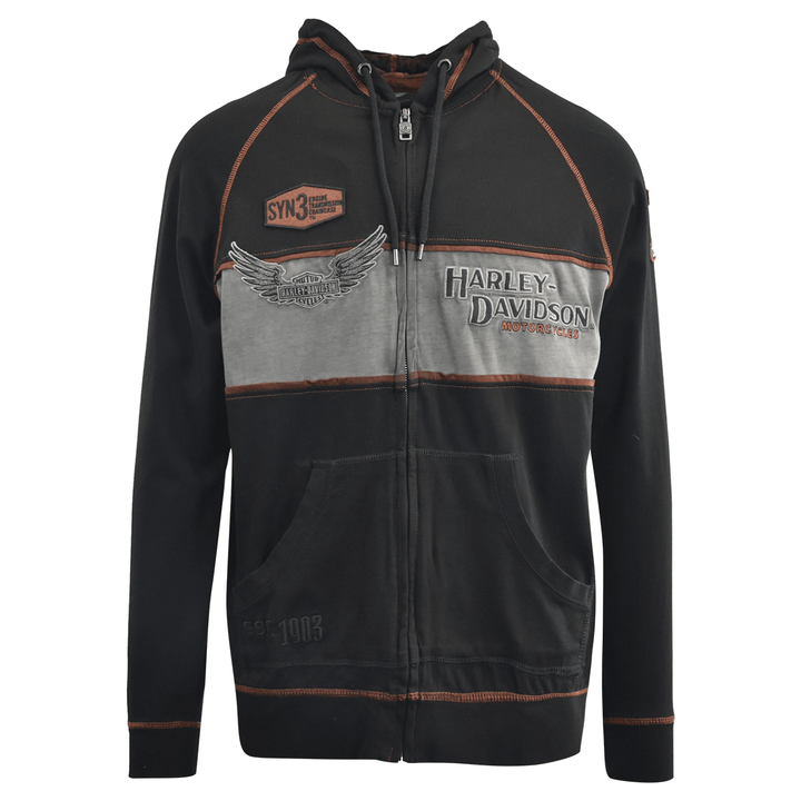 HD Branded Men's Hoodie Black Iron Block Distressed Full Zip (S08)