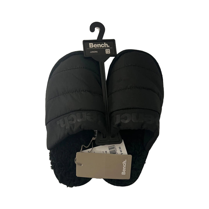 Bench Juniors Kid's Black Puffer Slippers Sherpa Quilted Slide FiberFill (S03)