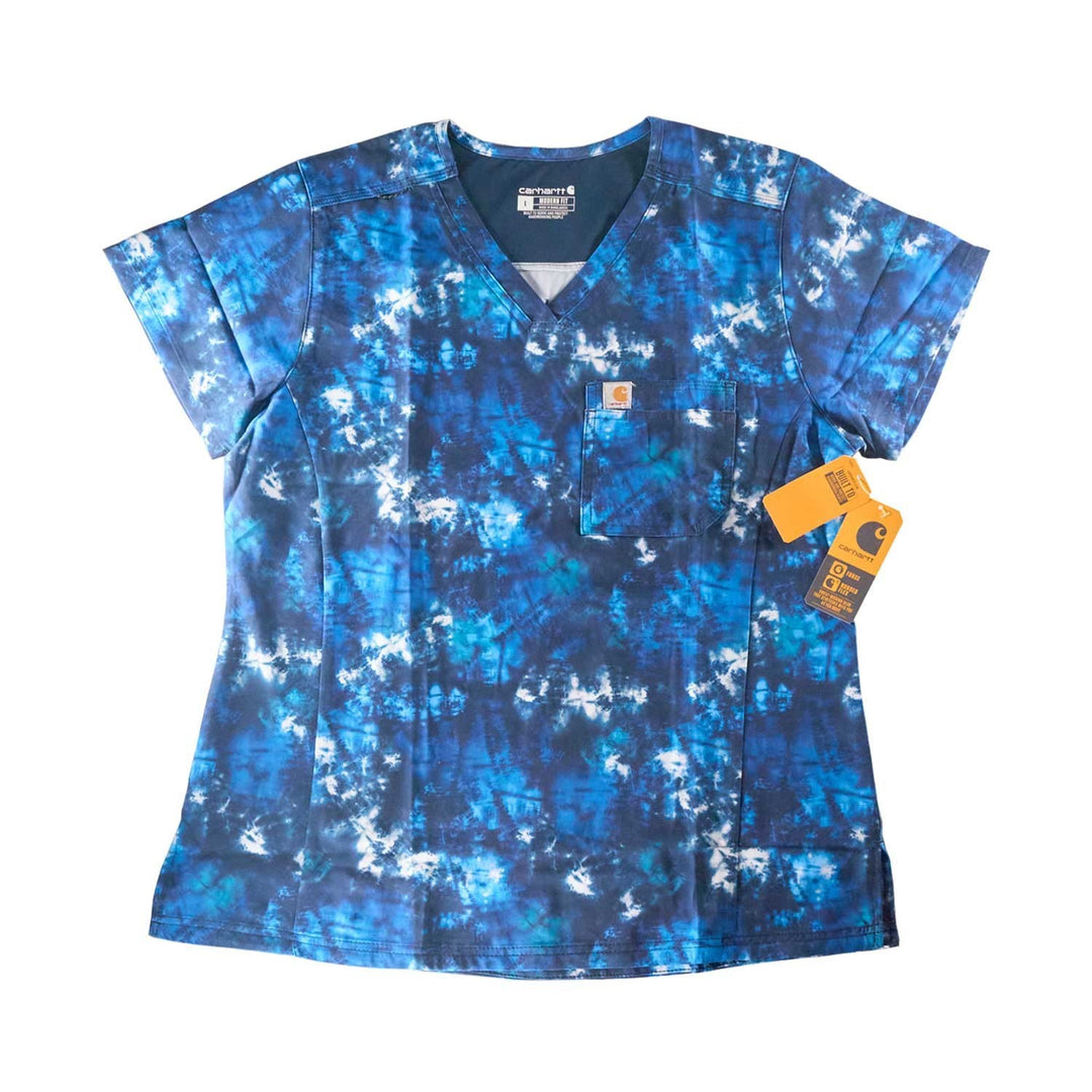 Carhartt Women's Scrub Force Pocket Logo Rugged Flex Cross-Flex V-Neck Print Top