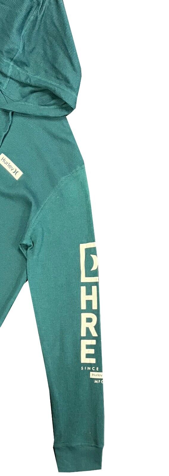 Hurley Men’s Green Hoodie Waffle Knit Sweatshirt Pullover Hooded (S01)