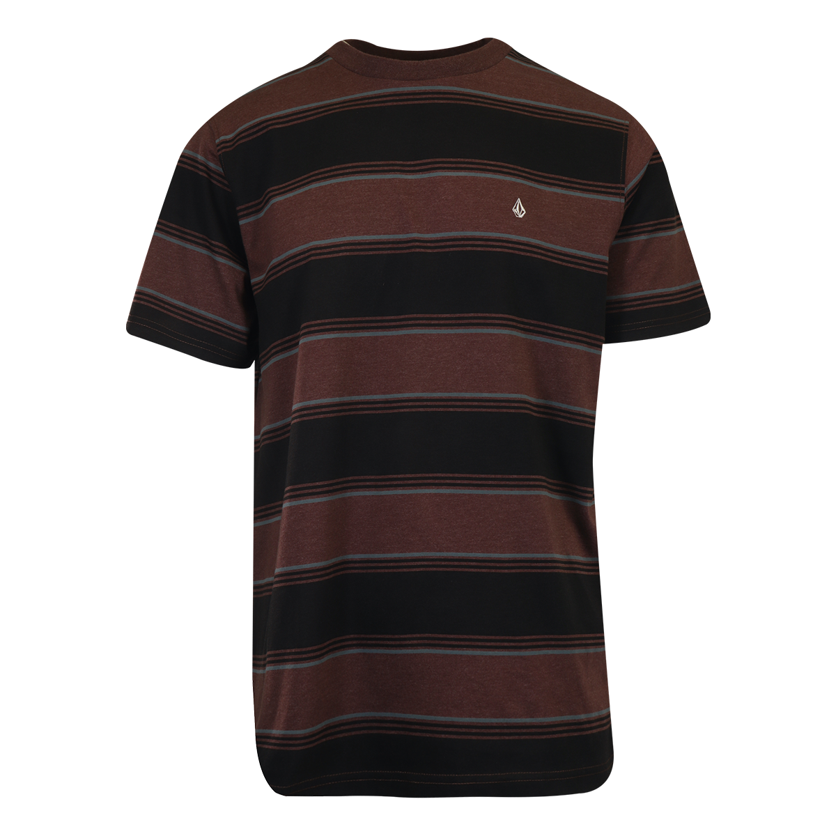 Volcom Men's T-Shirt Black Maroon Striped S/S Tee (S41)