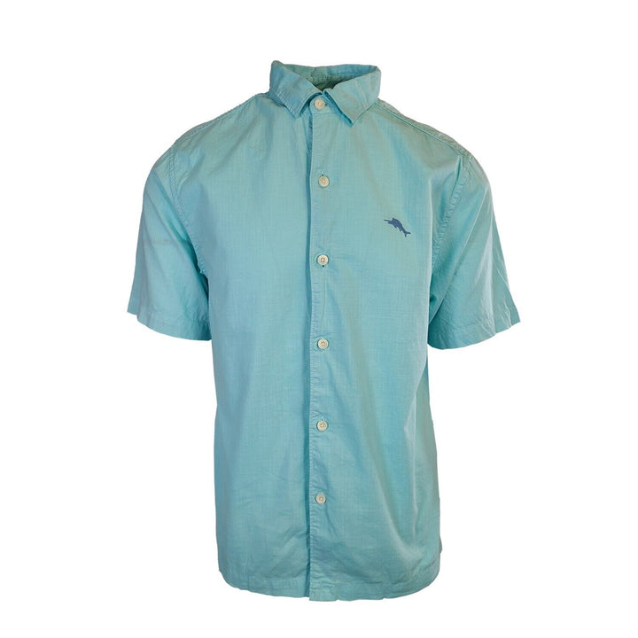 Tommy Bahama Men's Aqua Mist Shirt Blue Logo Short Sleeve Button (S03)
