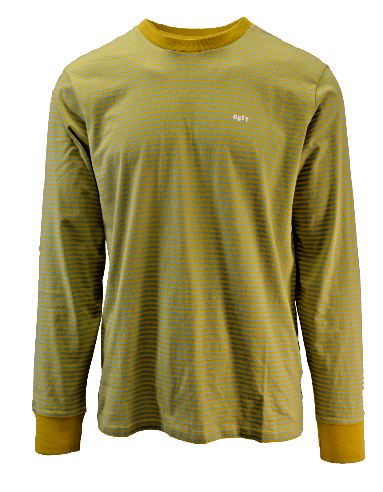 Obey Men's T-Shirt Yellow & Green Striped Mini Chest Logo L/S (134)