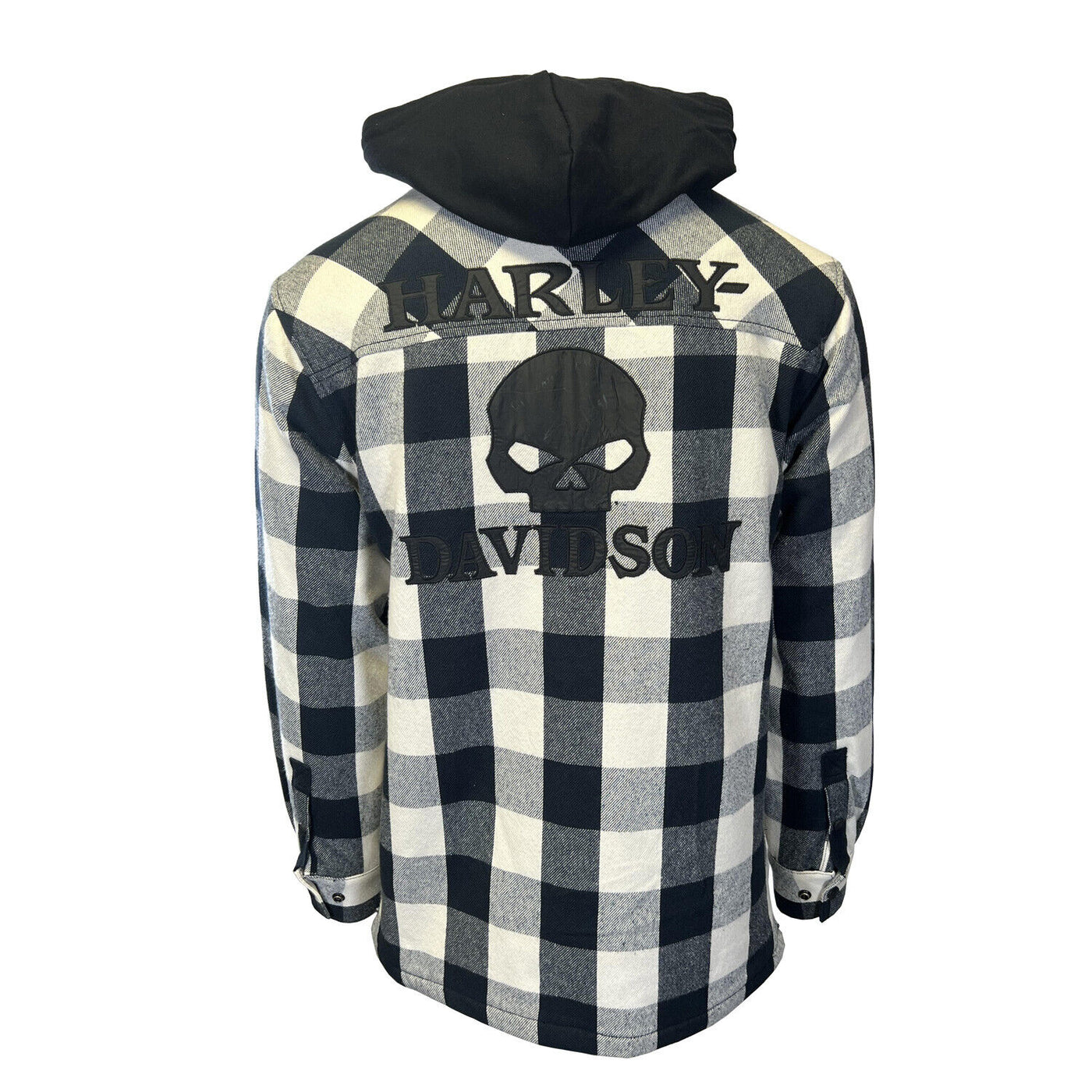 Branded Men's Black Plaid Shirt Willie G Skull Hooded (S80)