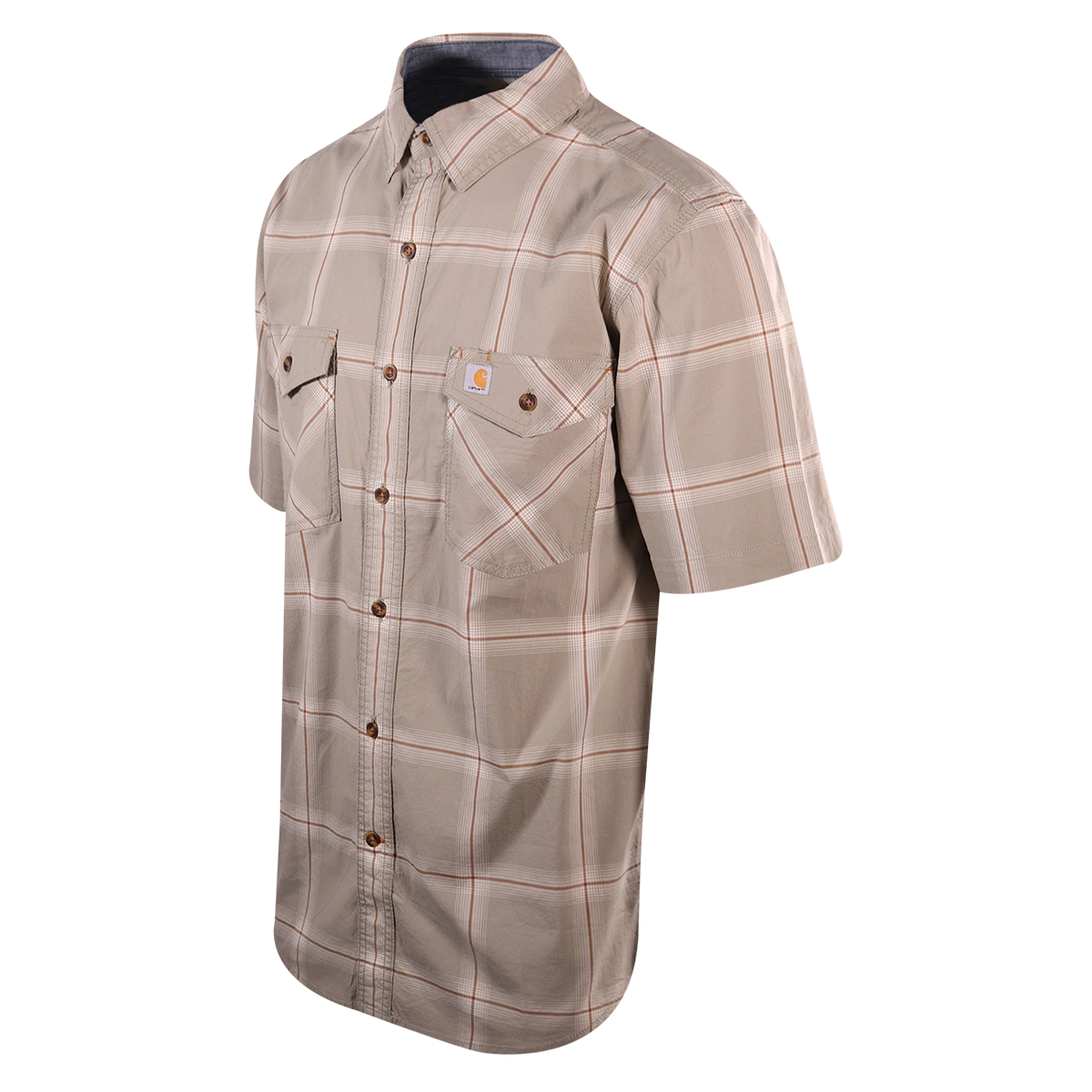 Carhartt Men's Tan Brown Cream Plaid Lightweight S/S Woven Shirt (S08)