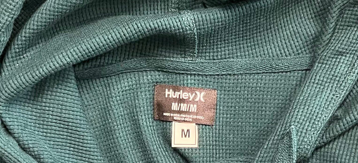Hurley Men’s Green Hoodie Waffle Knit Sweatshirt Pullover Hooded (S01)