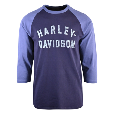 Harley-Davidson Men's T-Shirt Multi Blue Colorblocked Staple 3/4 Sleeve Raglan