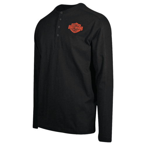 Branded  Men's T-Shirt Black Logo Four Button Long Sleeve Henley (S44)