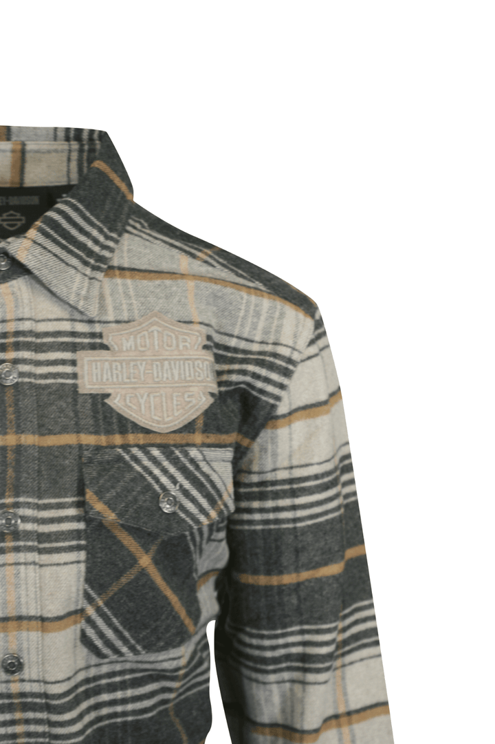 HD Branded Men's Shirt Grey Plaid Bar & Shield Premium L/S (S62)