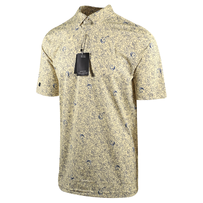 Greg Norman Men's Polo T-Shirt Yellow All-Over Leaf Print (S15)