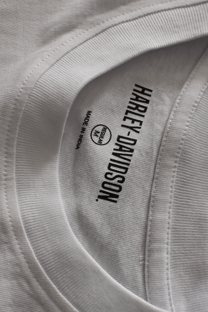 HD Branded Men's T-Shirt White Motorcycle Helmet Short Sleeve (S50)