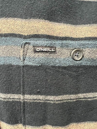 O'Neill Men's Black Flannel Shirt Redmond Hooded Horizontal Striped (S31)