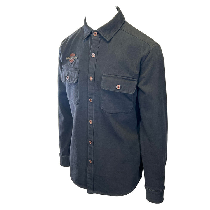 HD Branded Men's Black Shirt Logo Patch Embroidered Long Sleeve (S76)