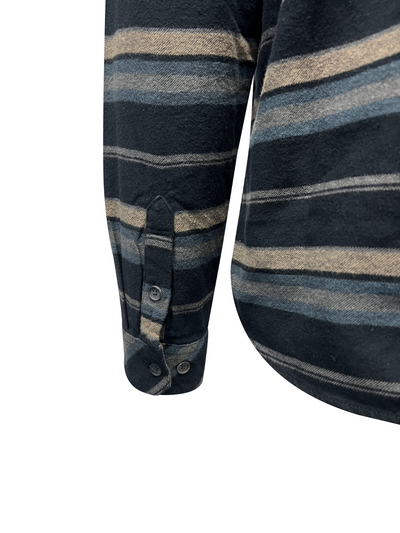 O'Neill Men's Black Flannel Shirt Redmond Hooded Horizontal Striped (S31)
