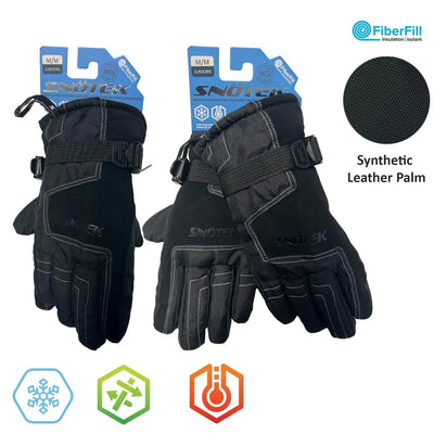 Snotek Junior's Black Stitched Performance Winter Ski Gloves ST318 (S02)
