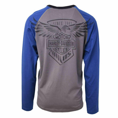 Branded  Men's Blue Grey Two Tone 115 Anniversary L/S Henley T-Shirt S22