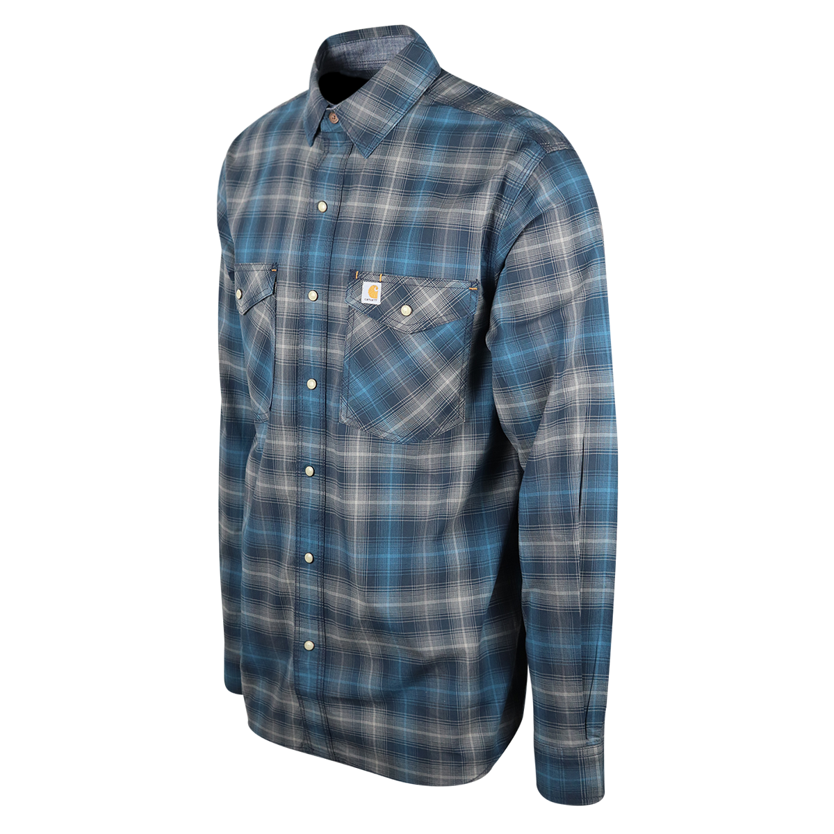 Carhartt Men's Navy Cerulean Blue Grey Plaid Snap Front L/S Woven Shirt (S06)