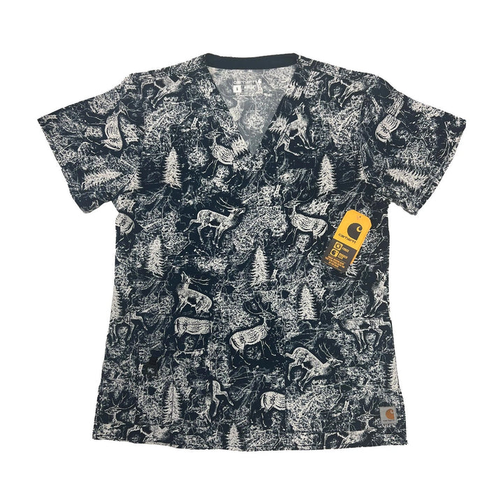 Carhartt Women's Scrub Force Pocket Rugged Flex V-Neck Print Top D Ring (M03)