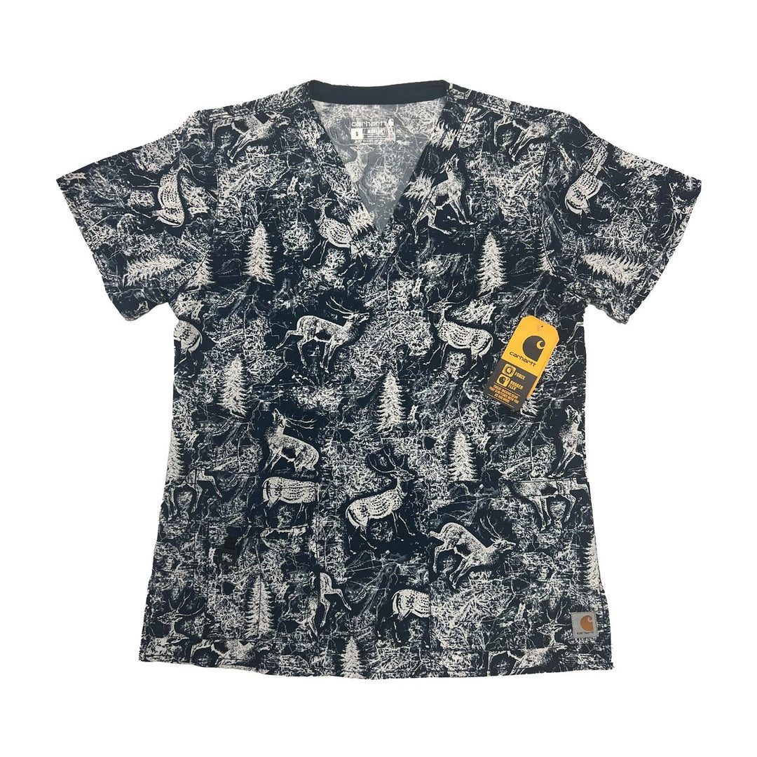 Carhartt Women's Scrub Force Pocket Rugged Flex V-Neck Print Top D Ring (M03)