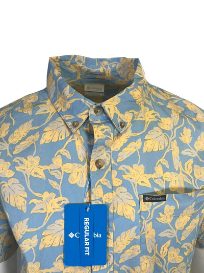 Columbia Men's Ripple Blue Shirt Vined Rapid Rivers Printed Short Sleeve (431)