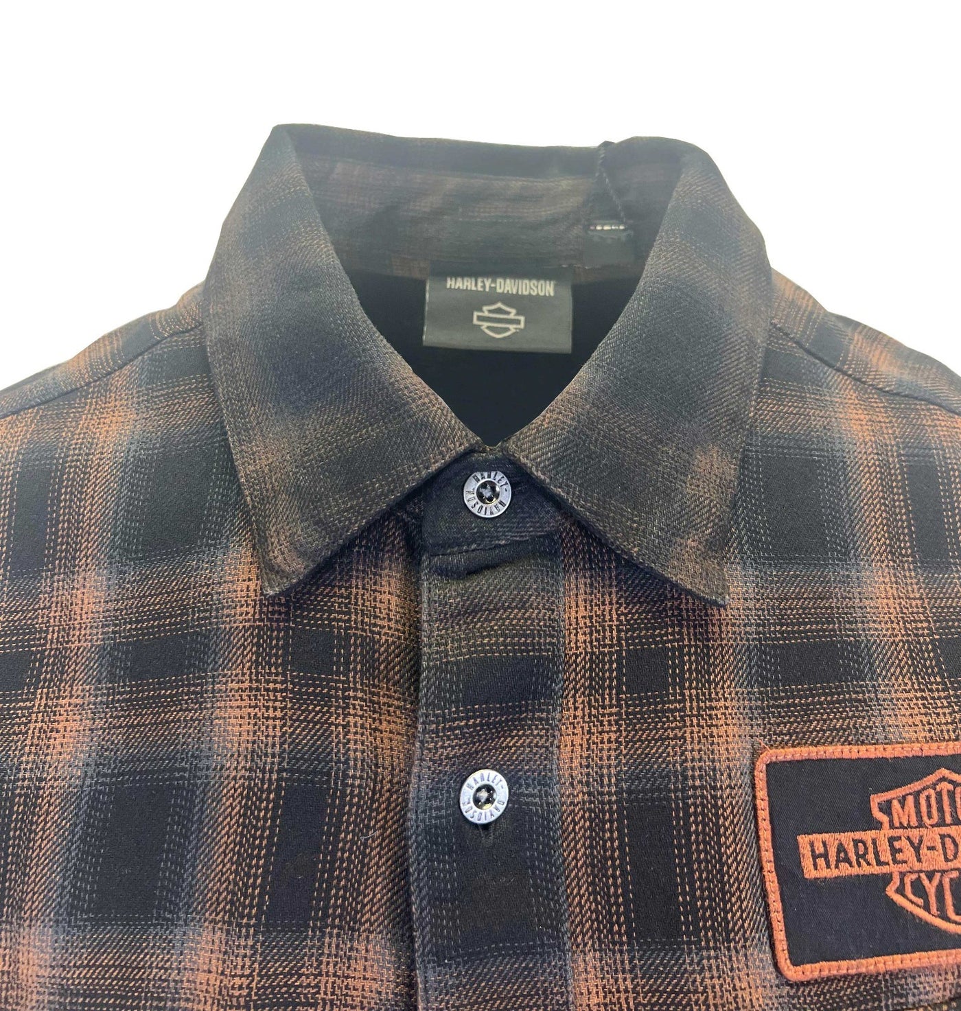 Harley-Davidson Men's Black & Amber Brown Shirt Bar & Shield Plaid S/S (S71)