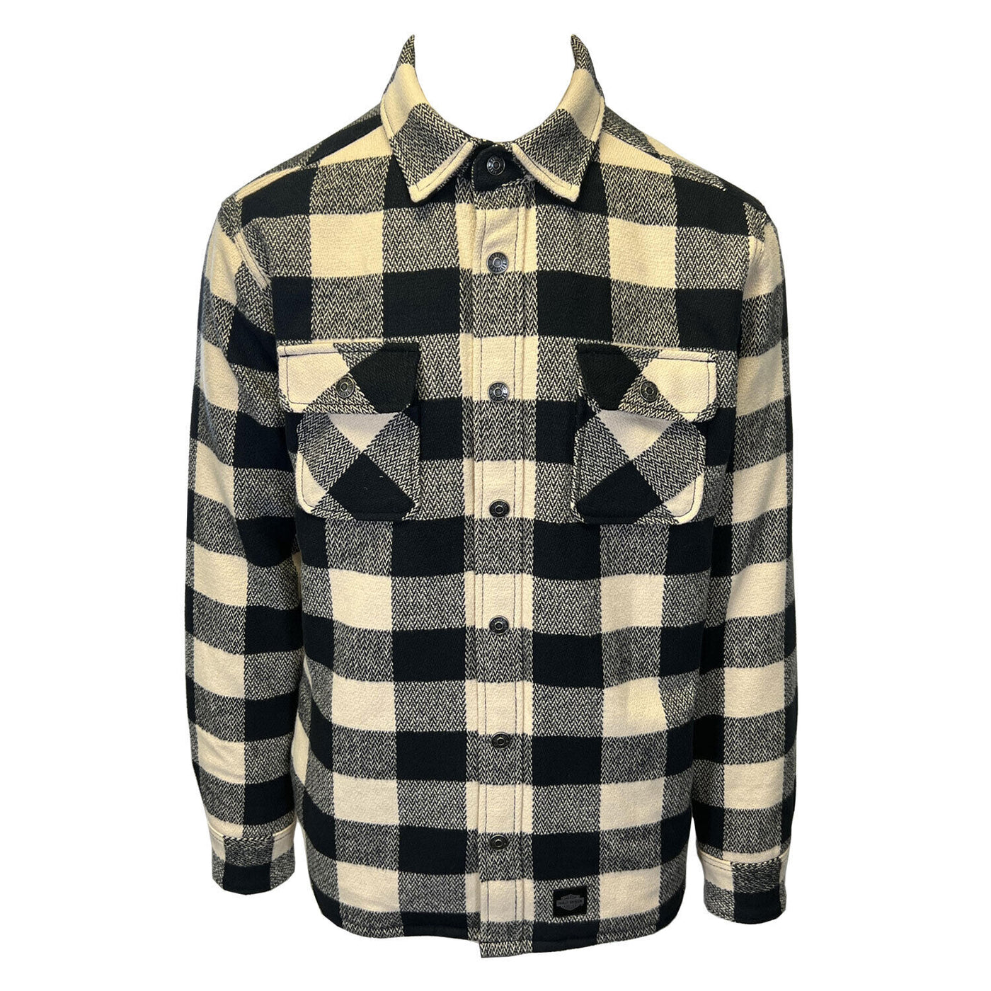 HD Branded Men's Cream & Black Plaid Shirt Jacket Vintage L/S (S75)