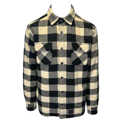 Branded Men's Cream & Black Plaid Shirt Jacket Vintage L/S (S75)