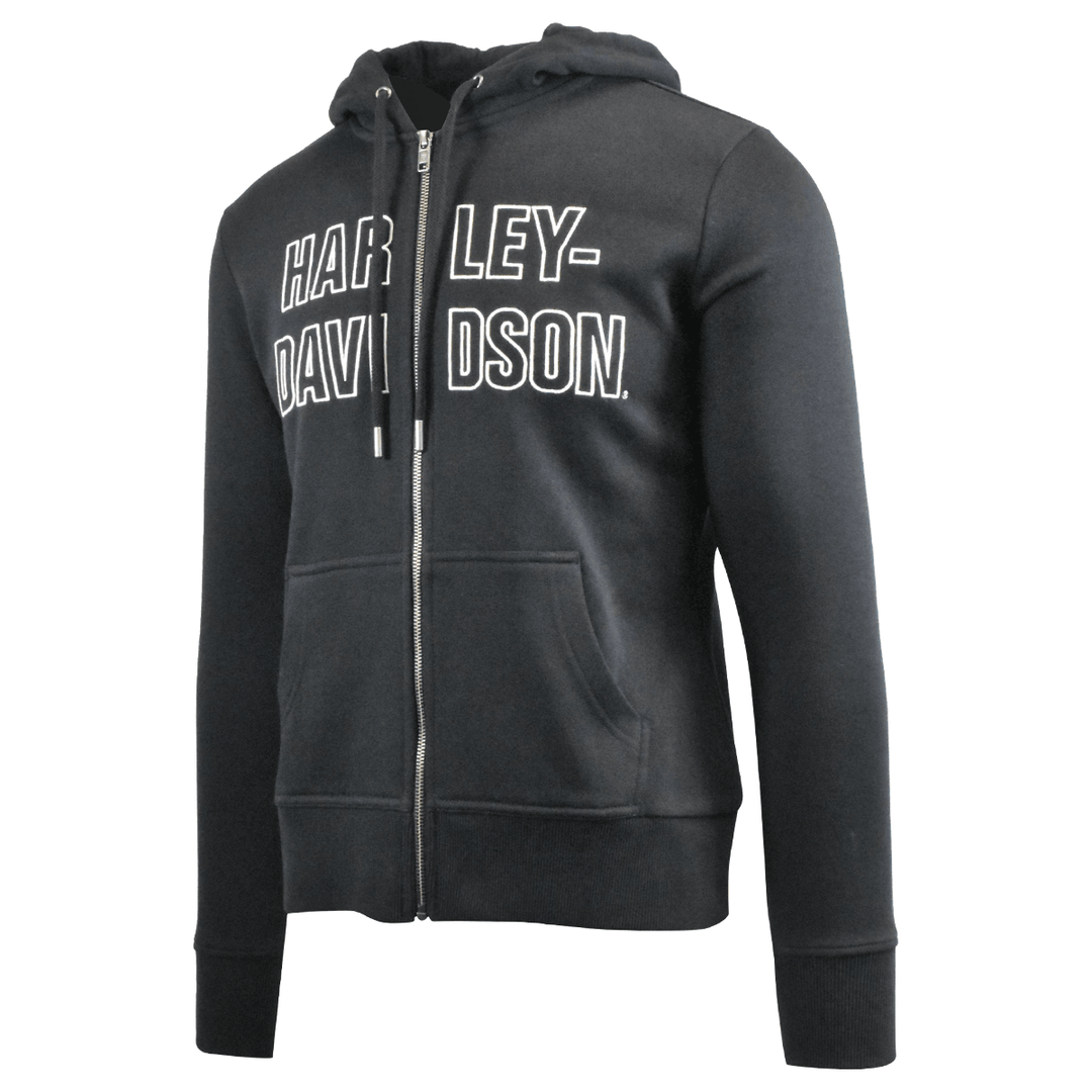 HD Branded Women's Hoodie Black White Block Text Full Zip (S07)