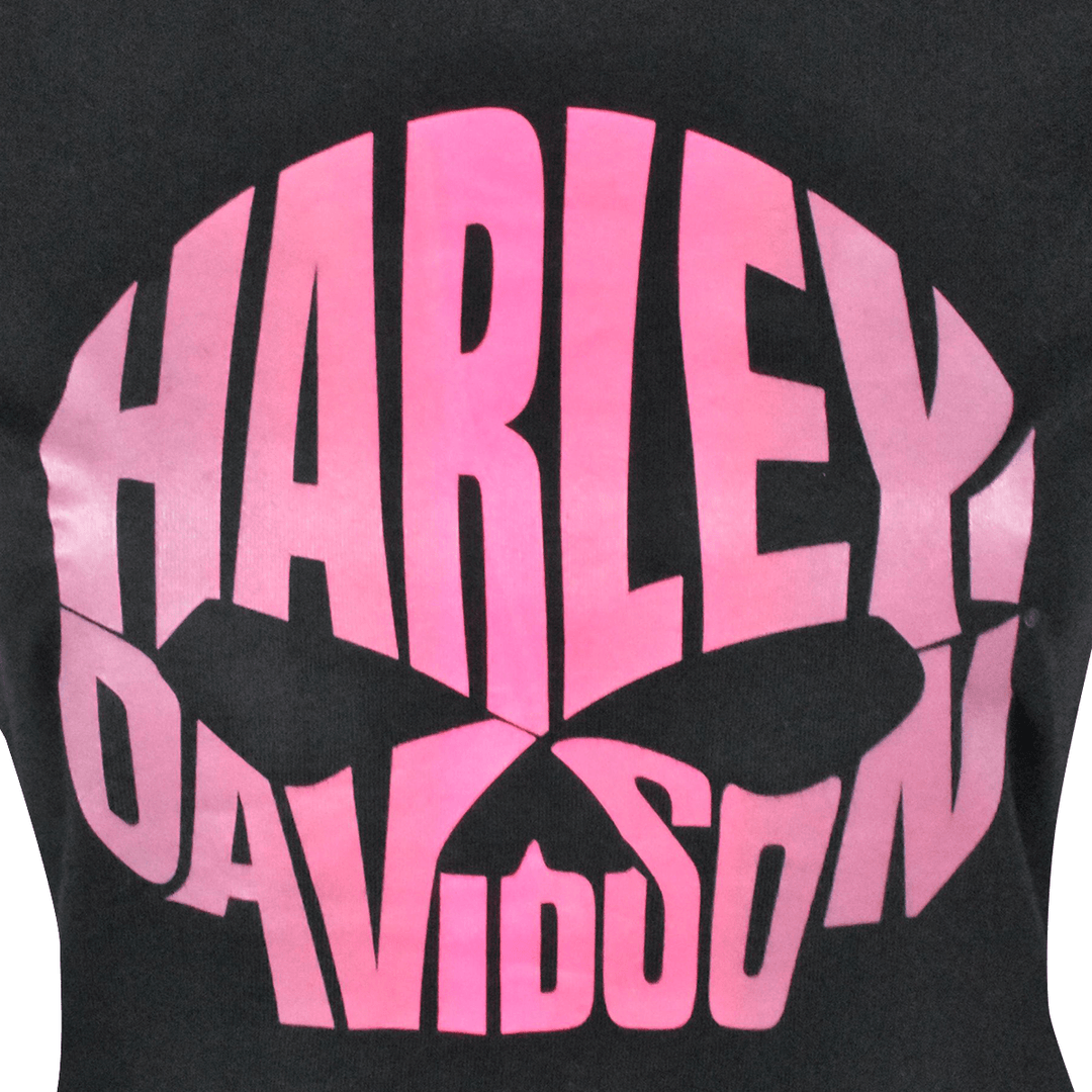 HD Branded Women's T-Shirt Charcoal Pink Text Skull Short Sleeve (S02)
