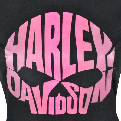 Harley-Davidson Women's T-Shirt Charcoal Pink Text Skull Short Sleeve (S02)