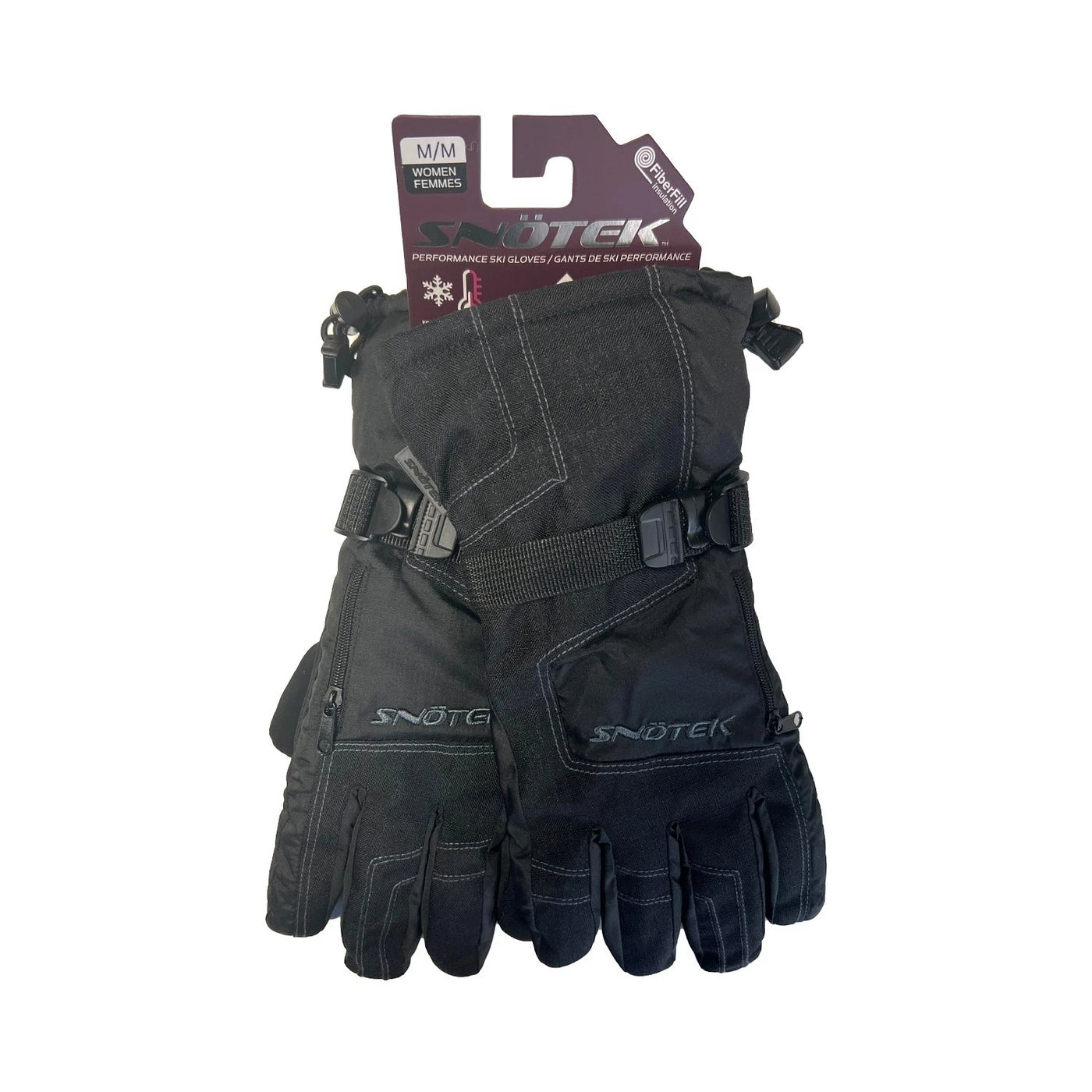 Snotek Women's Black Stitched Zip Performance Winter Ski Gloves ST118 (S02)