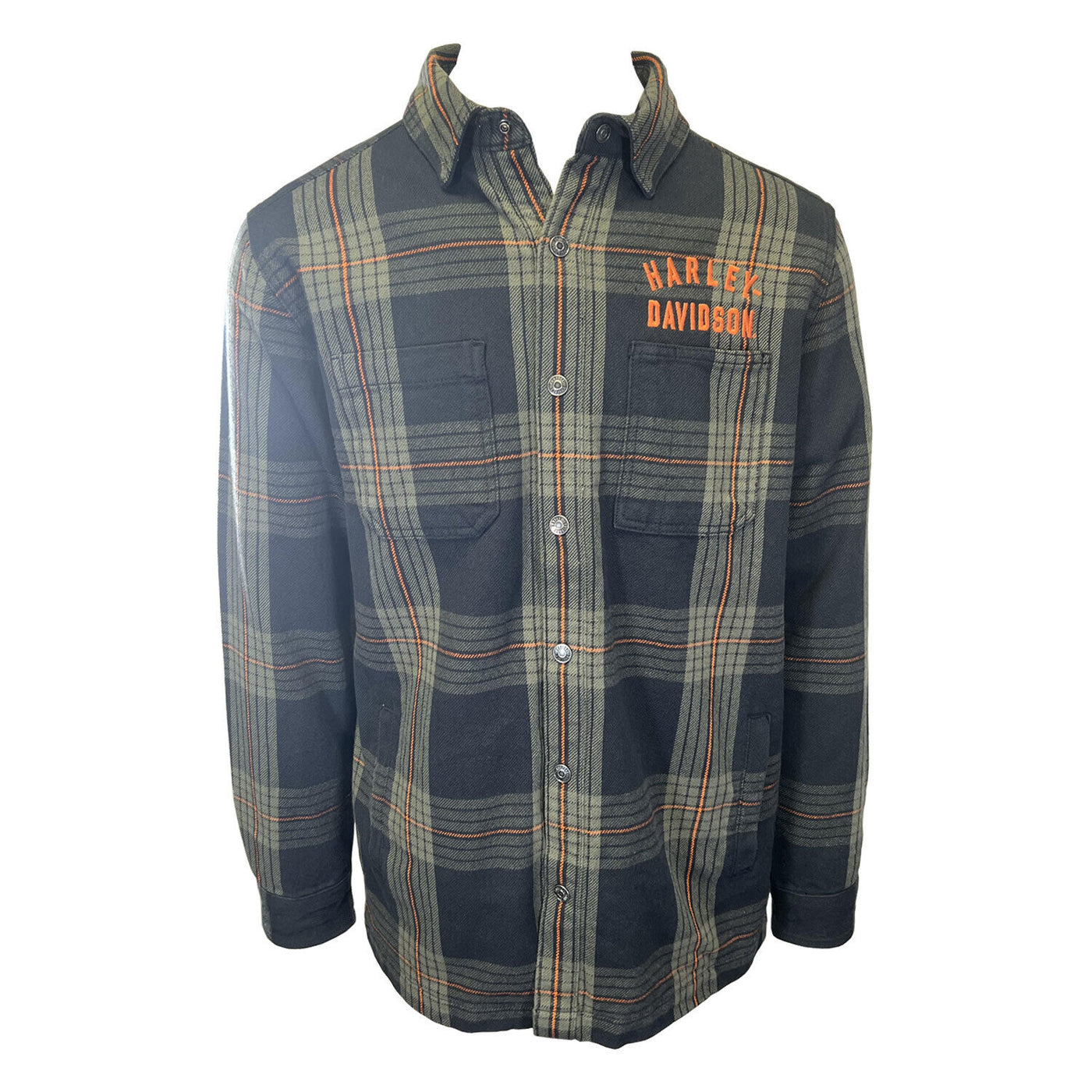 Branded Men's Green Plaid Shirt Jacket Arched Logo Long Sleeve (S71)