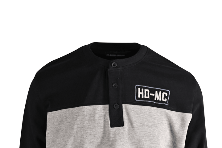 HD Branded Men's Henley T-Shirt Black Beauty Colorblock HD-MC Long Sleeve