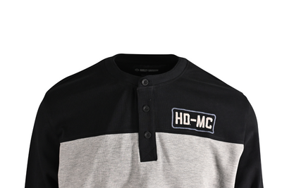 Harley-Davidson Men's Henley T-Shirt Black Beauty Colorblock HD-MC Long Sleeve