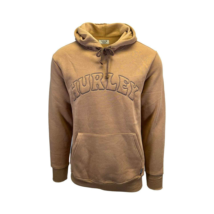 Hurley Men’s Tan Hoodie Pullover Block Letters Hooded Sweatshirt (S03)