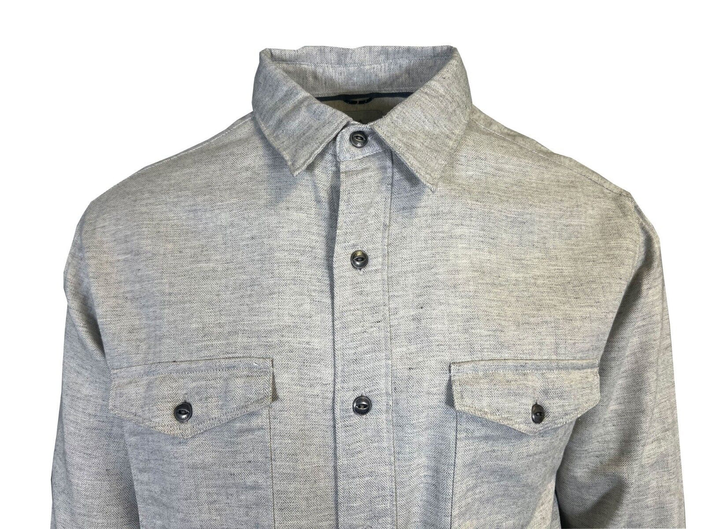 Ascend Men's Light Grey Shirt Herringbone Slub Long Sleeve (S05)