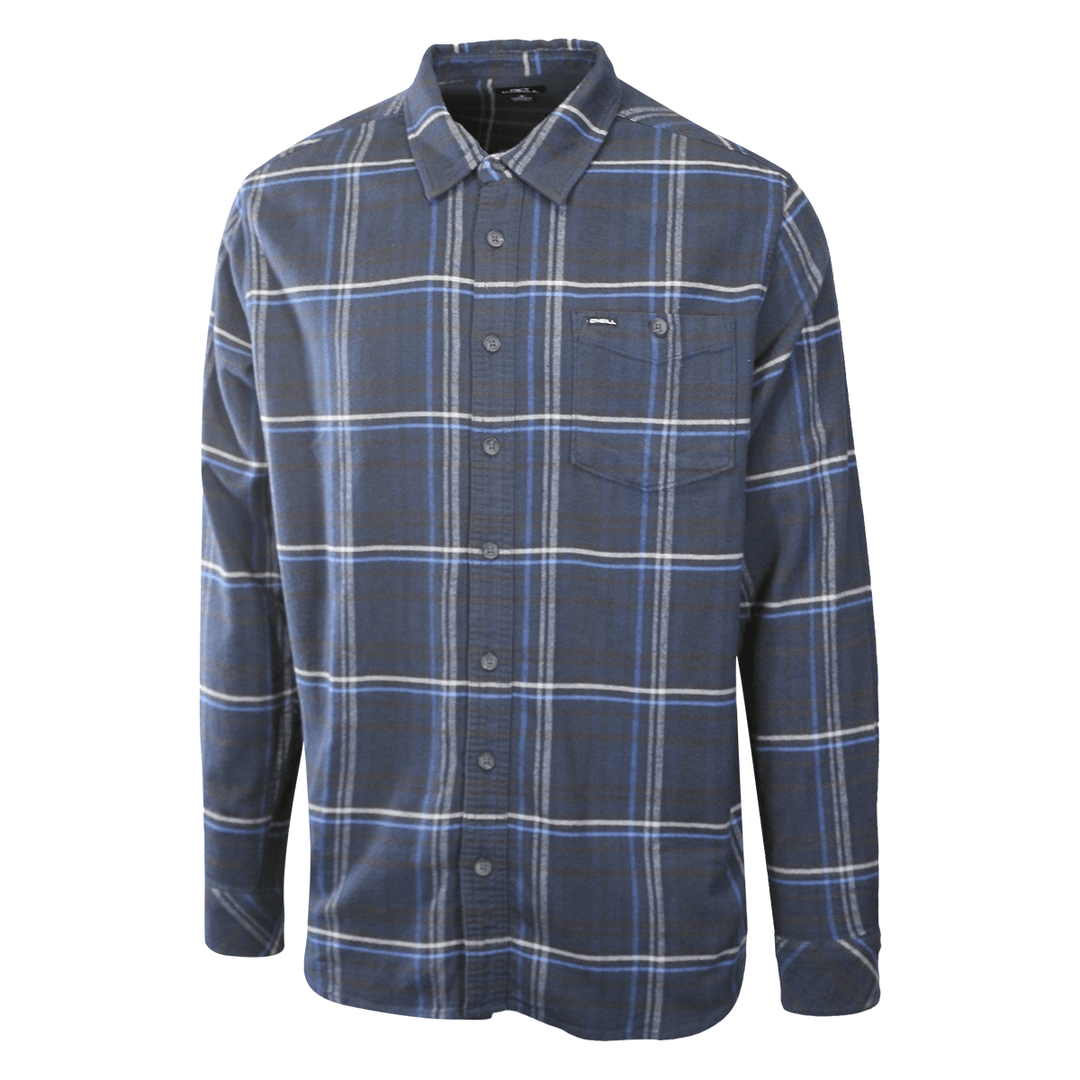 O'Neill Men's Navy Shirt Redmond Plaid Stretch Flannel White Lined L/S (S23)