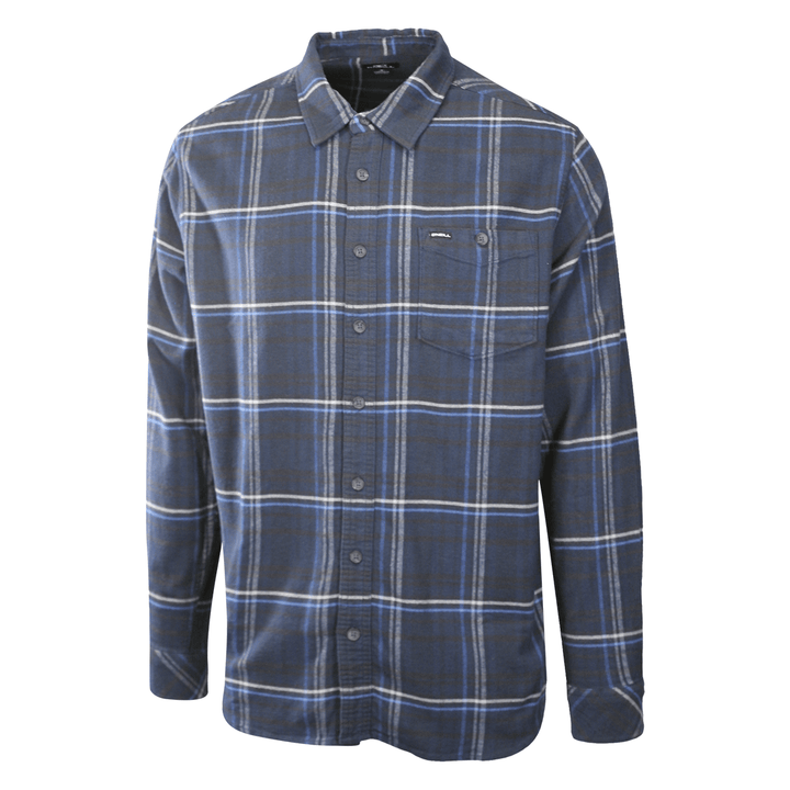 O'Neill Men's Navy Shirt Redmond Plaid Stretch Flannel White Lined L/S (S23)