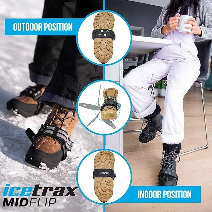 Icetrax Midflip Traction Aids Mid-Sole Ice Cleats Flip Strap - 2 Pack