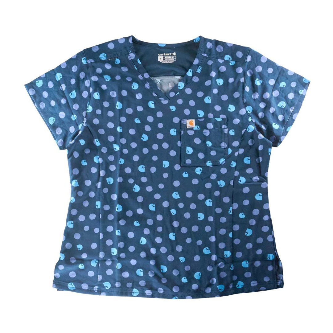 Carhartt Women's Scrub Force Pocket Logo Rugged Flex Cross-Flex V-Neck Print Top