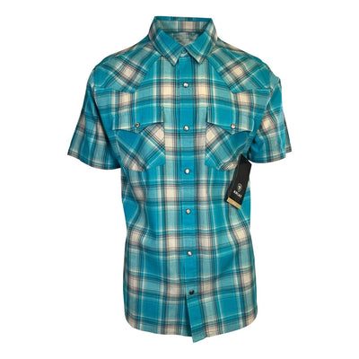 Ariat Men's Shirt Peacock Blue Howard Retro Fit Snap Short Sleeve (S42)