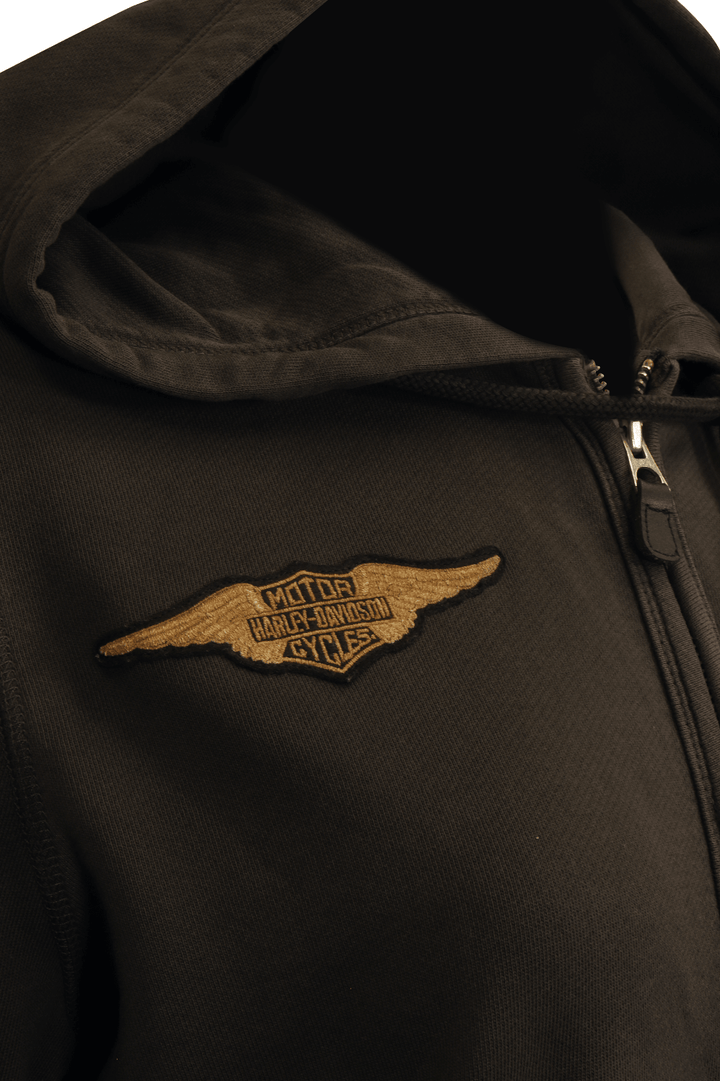 HD Branded Women's Hoodie Black Wings Patch Logo Full Zip L/S (S08)